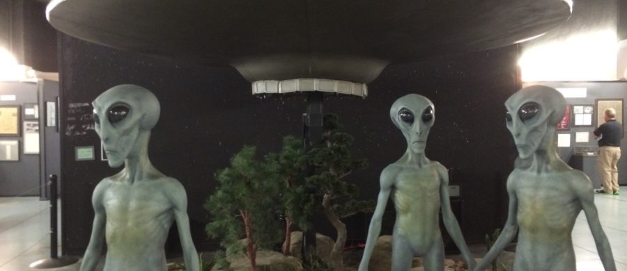 Photograph of aliens and spaceship exhibit at the UFO museum in Roswell, New Mexico.
