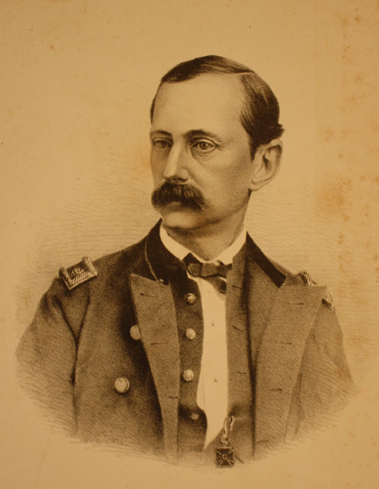 Sepia tone portrait, head and shoulders only of Major Henry Abbot